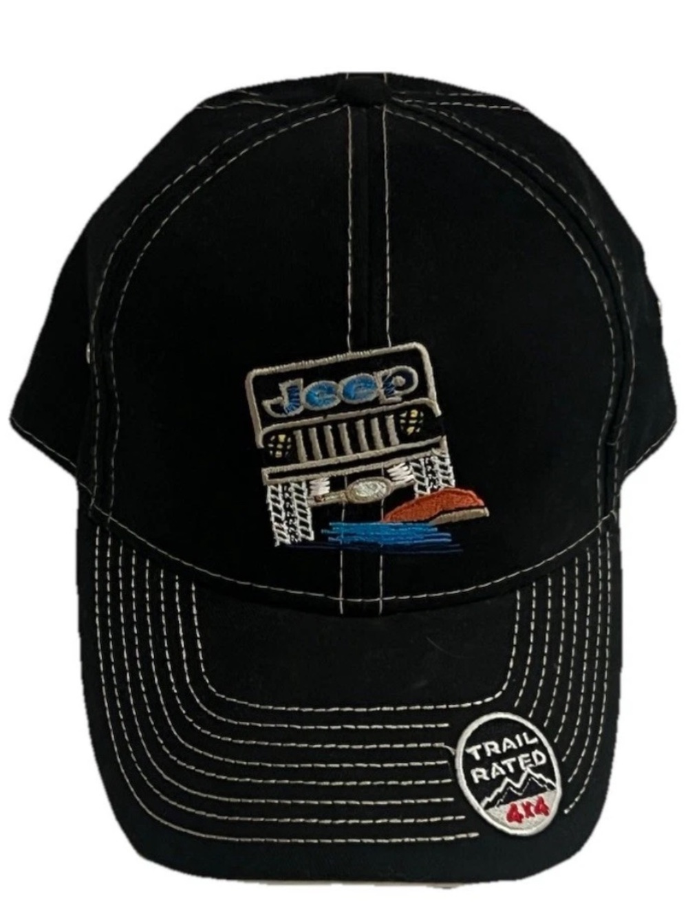 Vintage Jeep Trail Rated 4X4 Black Adult StrapBack Hat RARE